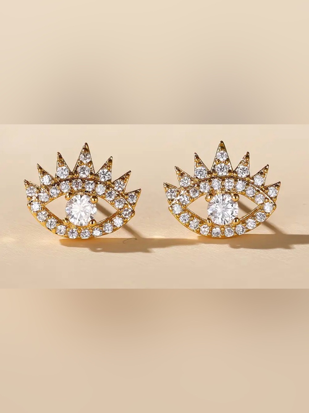 Gold Crystal Eye Stud Earrings - Sparkling Eye Design